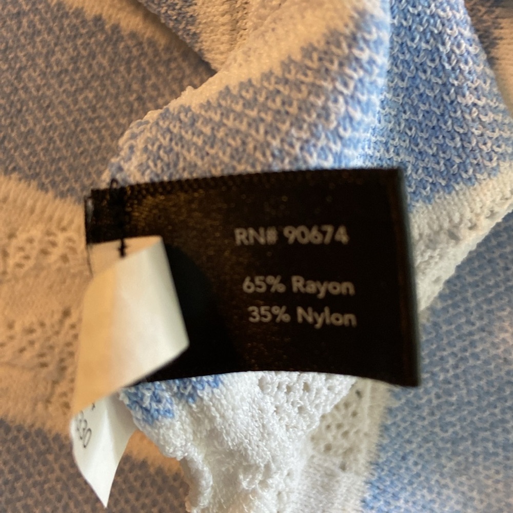 Boston Proper Off -the-Shoulder Blue  & White Bell Sleeves Knit Sweater: 3495 - Picture 9 of 9